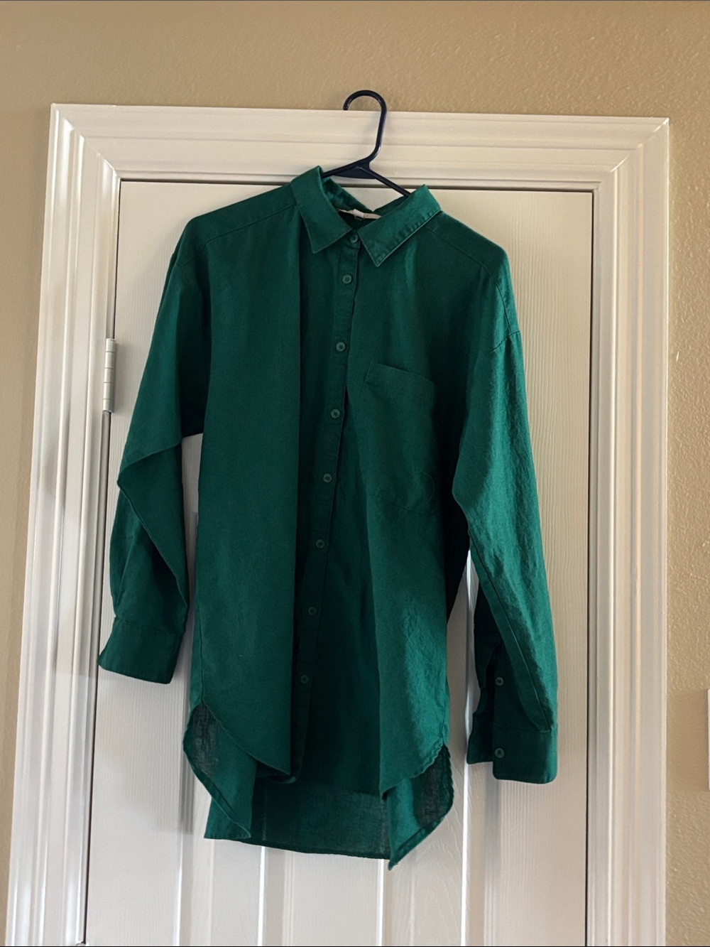 LOFT Women's Emerald Green Button-Down Oversized Shirt